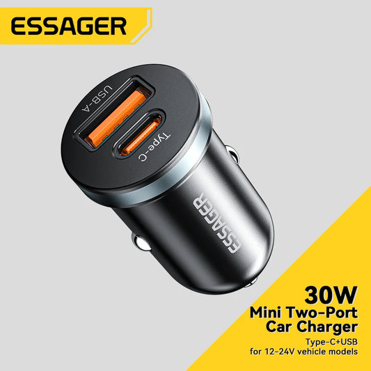 Essager 30W USB C Φορτιστής Αυτοκινήτου Type C Γρήγορης Φόρτισης PD QC 3.0 SCP 5A